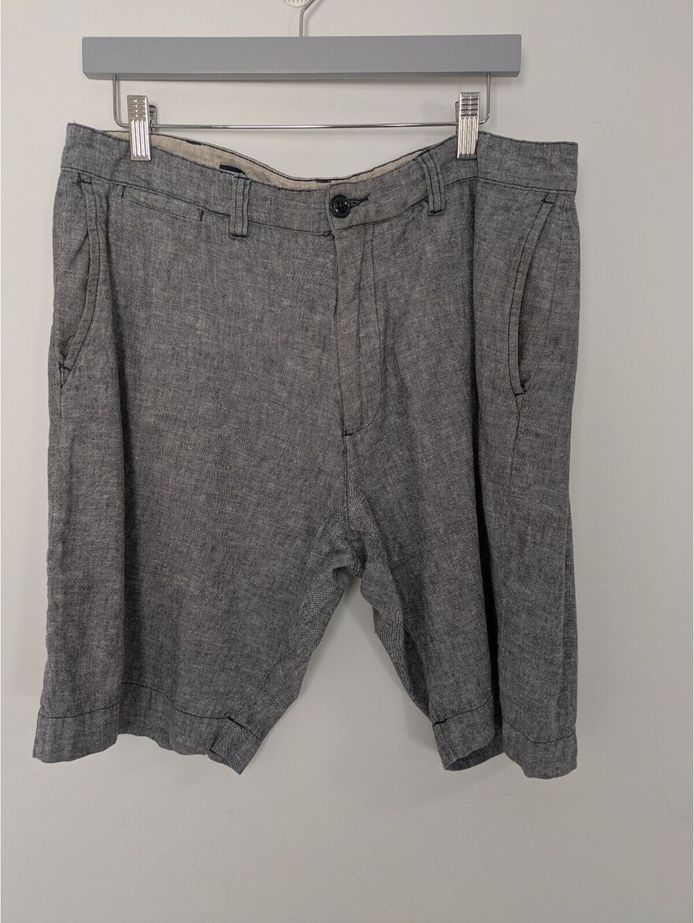 Bruno Mens Size 36 Gray Washable Linen Blend Flat Front Chino Shorts Lightweight